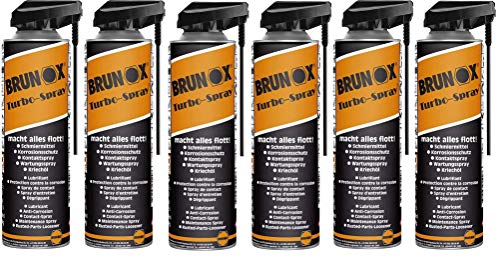 BRUNOX Turbo Spray lubricante 500 ml, protección contra la corrosión, spray de contacto, aceite penetrante, spray de mantenimiento, 6 unidades