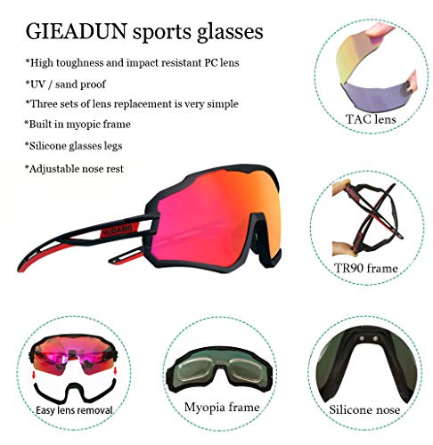 BRZSACR Gafas de Ciclismo Polarizadas con 3 Lentes Intercambiables gafas mtb gafas deportivas hombre Mujeres UV 400 Anti Viento para ciclismo, conducir, correr