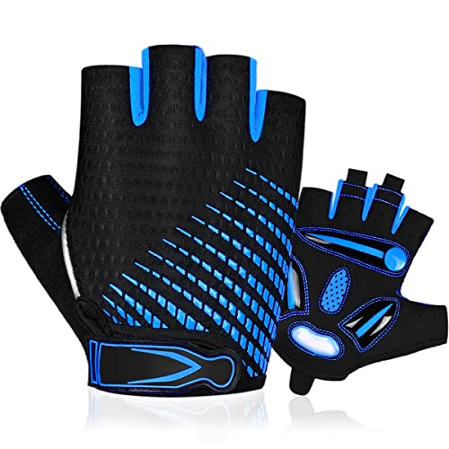 BTNEEU Guantes Ciclismo Medio Dedo Guantes Bicicleta Montaña, Guantes Ciclismo Verano Guantes MTB Gel Antideslizante Transpirable, Guantes Cortos Ciclismo Carretera para Hombre y Mujer (Azul, XL)