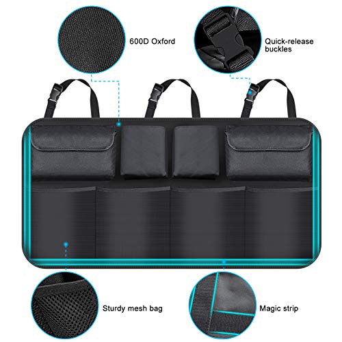 BURNNOVE Organizador de Maletero de Coche Bolsa de Almacenamiento de Maletero de Coche Impermeable Plegable de Gran Capacidad con 3 Correas Ajustables y 8 Bolsillos