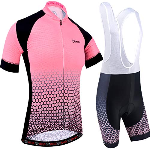 BXIO Maillot Ciclismo Mujer, Ciclismo Conjunto de Ropa con Culotte Pantalones Acolchado 3D para Deportes al Aire Libre Ciclo Bicicleta (Patrón de Punto, 2XL)