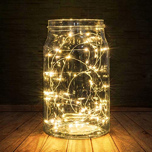 BXROIU 2 x Guirnalda luces pilas,2 Modo Luces Plata Alambre Cadenas 5 metros 50 leds para dormitorio Navidad Celebración Boda Decoración, (50leds blanco cálido)