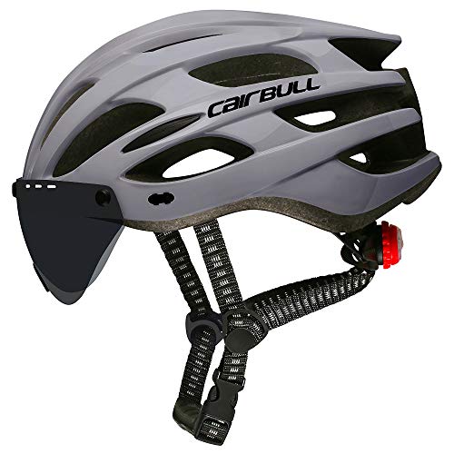 Cairbull Casco, Unisex Adulto Casco de Ciclismo Equipado con luz LED/Visera/Gafas de Sol