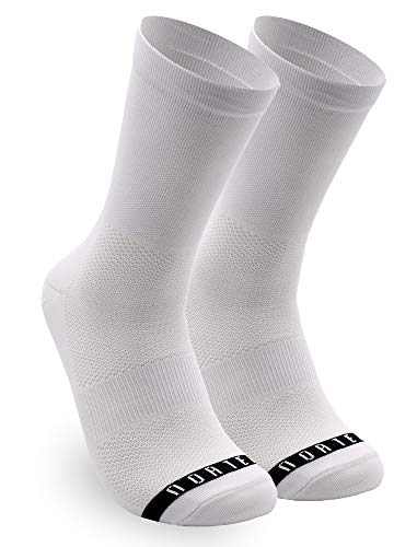 Calcetines para Ciclismo, MTB y Running de Caña Alta para Hombre y Mujer – No Pain No Gain White (S-M)