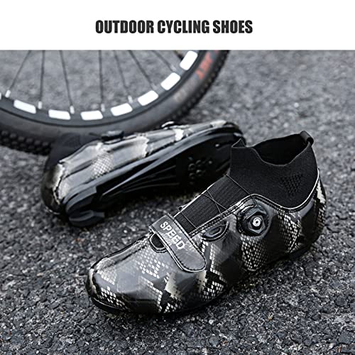 Calzado Ciclismo para Hombre, Zapatos De Bicicleta MTB De Bicicleta De Carretera con Patrón De Piel De Serpiente, Spin Shoestring Compatible SPD Look Delta Cycle Riding Cleat (Black,42)