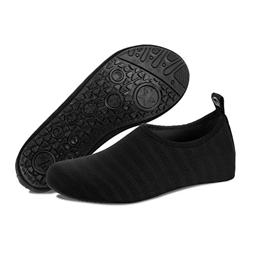 Calzado para Agua Descalzo, de Secado rápido, sin Cordones, Calcetines acuáticos para Yoga, Playa, Surf y natación(Negro LXY,44-45 EU)