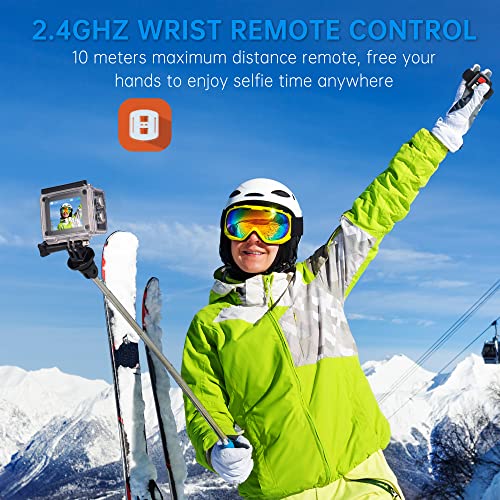 Cámara Deportiva 4K WiFi 20MP Camara subacuática Impermeable 40M Camaras Acción Sumergible Action Camera Anti-Vibración con Control Remoto 2.0'LCD 2 baterías de 1050mAh y Accesorios Multiples