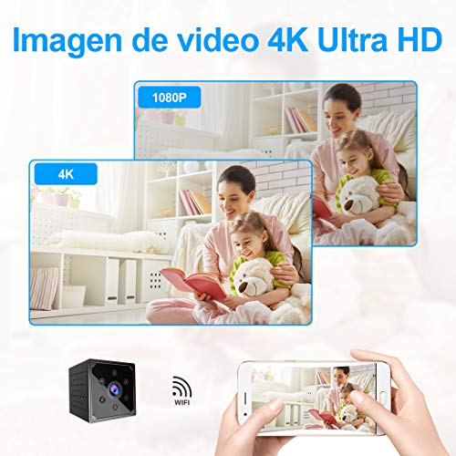 Camara Espia 4K HD Mini WiFi Oculta Cámara Espía para Ver En El Movil, Interior Micro Cámaras De Vigilancia Larga Duracion Spy CAM con IR Visión Nocturna Detección De Movimiento