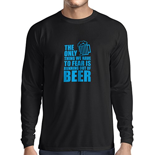 Camiseta de Manga Larga para Hombre Tener Miedo de no Tener una Cerveza - para la Fiesta, Bebiendo Camisetas (Large Negro Azul)