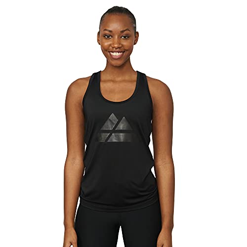 Camiseta Deportiva sin Mangas para Mujer, Pack de 1, Camiseta Suelta Racerback con Espalda Descubierta para el Gimnasio, Hacer Ejercicios, Correr, Yoga (Negro/Logo Negro Oversize, X-Large)