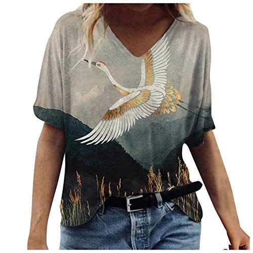 Camisetas Manga Corta Mujer Baratas Casual T-Shirt con Estampado Verano Originales Suelto Cuello Redondo Tallas Grandes Tops Deporte Blusa Camisa de Vestir tee Shirts Basicas (#33 Gris, 3XL)