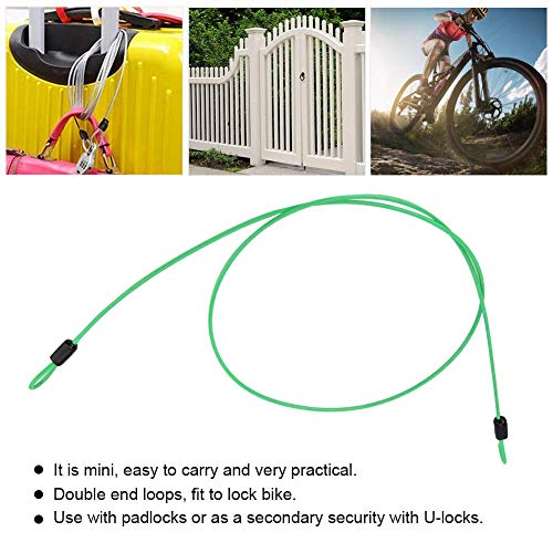 Candado para Bicicleta, Cable de acero de seguridad, Cable doble de seguridad de acero inoxidable para bicicleta, Cable de bucle para bicicleta portátil (Green )