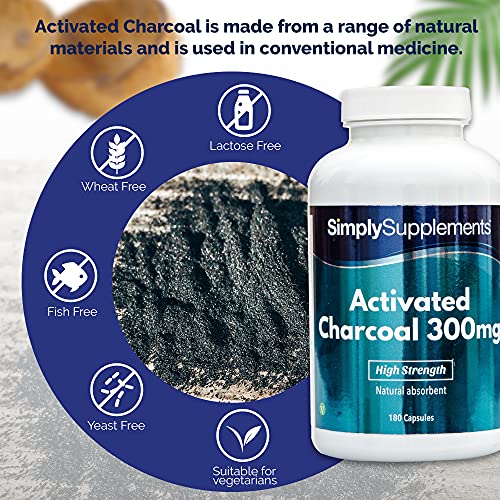 Cárbon activado 300mg - ¡Bote para 3 meses! - Apto para veganos - 180 Cápsulas - simplySupplements