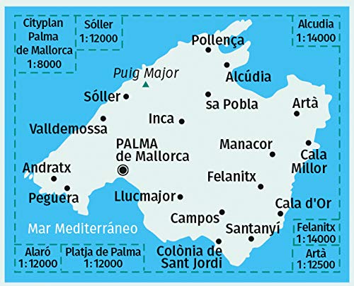 Carta escursionistica n. 230. Mallorca 1:75.000. Ediz. tedesca, spagnola e inglese: 4in1 Wanderkarte 1:75000 mit Aktiv Guide und Detailkarten ... Fahrradfahren. Klettern. Autokarte.