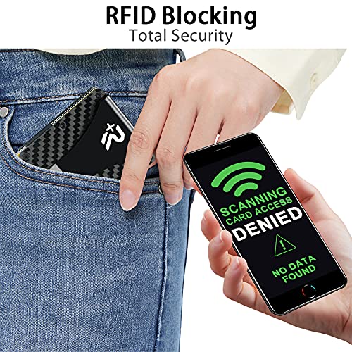 Cartera de Tarjetera con blindaje RFID,RealPlus Tarjeteros para Tarjetas de Credito de Fibra de Carbono con Pinza para Billetes,Billetera Fina,PROTECCIÓN hasta 15 Tarjetas(Negro)