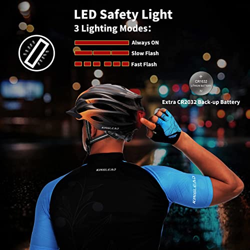 Casco Bicicleta Adulto,KINGLEAD Casco Bicicleta Hombre Mujer Casco Bicicleta con Luz LED y Visera Certificado CE Ligera Casco de Bicicleta MTB Ajustable Casco Bicicleta Carretera 26 Ventilaciones