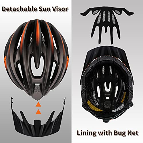 Casco Bicicleta Adulto,KINGLEAD Casco Bicicleta Hombre Mujer Casco Bicicleta con Luz LED y Visera Certificado CE Ligera Casco de Bicicleta MTB Ajustable Casco Bicicleta Carretera 26 Ventilaciones