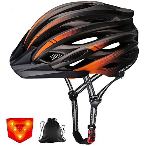 Casco Bicicleta Adulto,KINGLEAD Casco Bicicleta Hombre Mujer Casco Bicicleta con Luz LED y Visera Certificado CE Ligera Casco de Bicicleta MTB Ajustable Casco Bicicleta Carretera 26 Ventilaciones