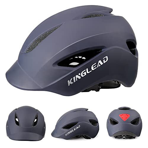 Casco Bicicleta, KINGLEAD Casco Bicicleta Hombre Mujer con luz LED y Correas de Reflectantes Casco Bicicleta Adultos para Ciudad Casco para Ciclistas Casco de Bici de Carretera con Visera