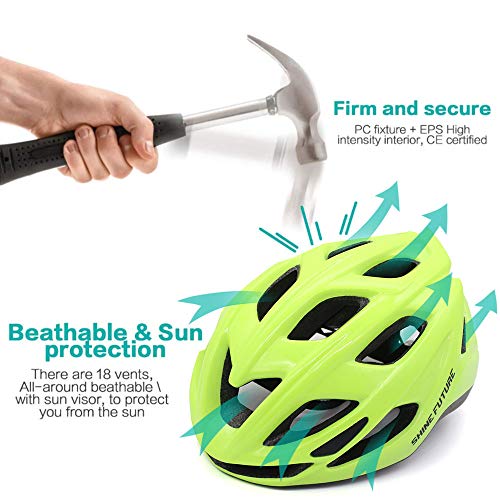 Casco de Bicicleta para Adultos, Casco de Bicicleta Ligero Casco de Ciclo con luz LED Casco de Bicicleta MTB Ligero Tamaño Ajustable (Verde Fluorescente)