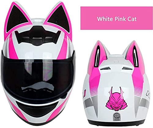 Casco De Motocicleta Con Orejas De Gato Para Niña, Auriculares Bluetooth Lente Antivaho Transparente Lazo Rosa Carreras De Campo Traviesa Casco Integral Anticolisión Aprobado Por DOT E2,M