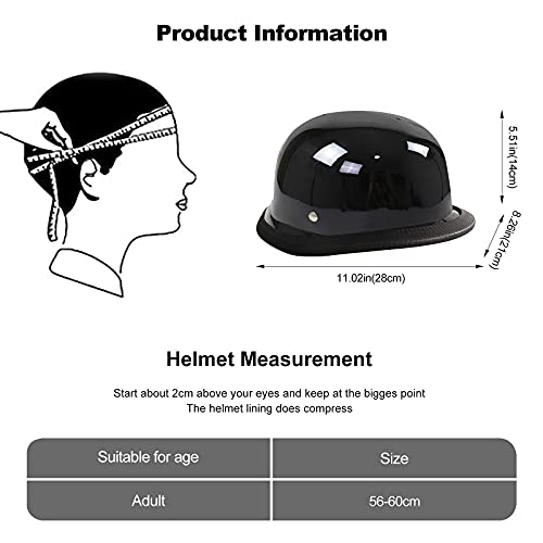 Casco De Motocicleta Harley para Adultos, Casco De Scooter, Elegante Casco Retro De Harley, Protege Eficazmente La Seguridad De La Cabeza(Negro Brillante, 56-60cm)