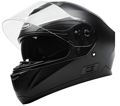 Casco Moto Integral ECE Homologado - YEMA YM-831 Casco de Moto Scooter para Mujer Hombre Adultos con Doble Visera -Negro Mate-L