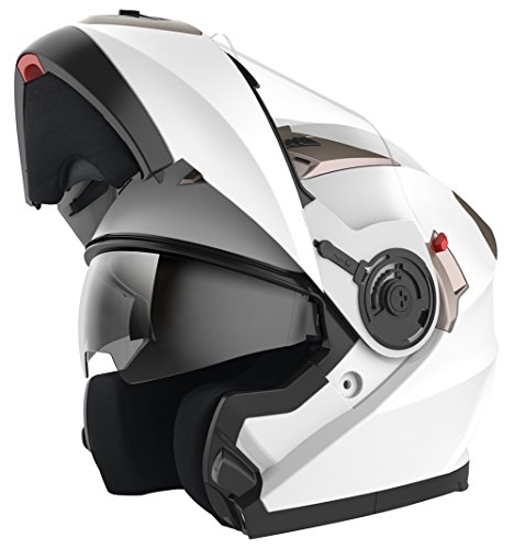 Casco Moto Modular ECE Homologado - YEMA YM-925 Casco de Moto Integral Scooter para Mujer Hombre Adultos con Doble Visera-Blanco-XL