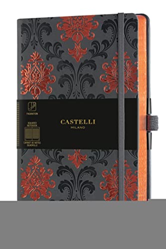 Castelli Milano COPPER & GOLD - Cuaderno 13 x 21 cm, páginas a cuadros, tapa rígida, color gris oscuro, 240 páginas, color Baroque Copper Medium