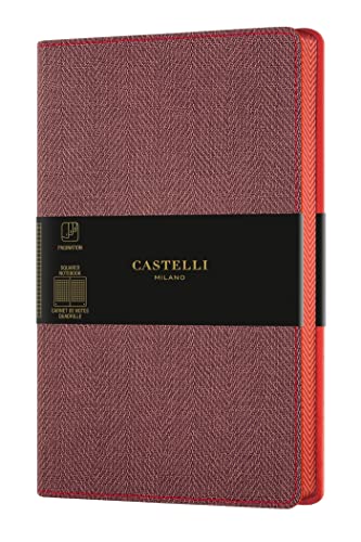 Castelli Milano HARRIS Maple Red - Cuaderno de 13 x 21 cm, páginas a cuadros, tapa flexible, color rojo, 240 páginas