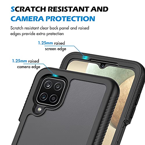 CENHUFO Funda Samsung A12 / M12, Carcasa Antichoque con Protector de Pantalla Integrado Fundas 360° Protección Completa Anti-Amarilleo Case Bumper Robusto Funda para Samsung Galaxy A12 /M12 6,5"-Negro