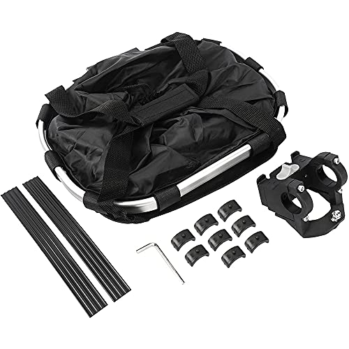 Cesta Delantera para Bicicleta, Cesta Bicicleta para Perros, Cesta Plegable para Manillar de Bicicleta, Cesta Delantera Lona Multiusos para Bicicleta, para Mascotas Pequeñas, Camping, Picnic (Negro)