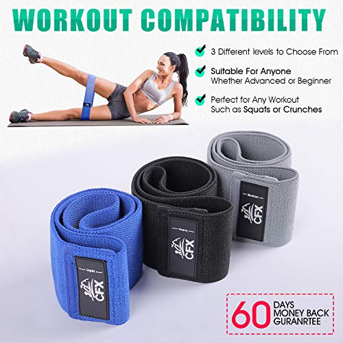 CFX Bandas Elasticas, Juego de 3 Bandas Elásticas Musculacion para Fitness con 3 Niveles, Resistencia Antideslizante para Piernas y Glúteos,Pilates,Yoga,Fuerza,Fisioterapia,Estiramientos