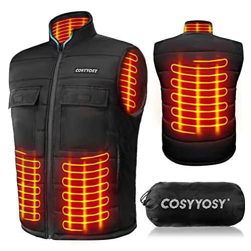 Chaleco Calefactable para Hombre y Mujer de Abdomen, Espalda y Cuello, Ropa Calefactable USB con 2 Controlador, 3 Temperatura, 6 Bolsillos, 4 Tallas, Chaqueta Calefactable para Moto, Caza, Pesca (L)