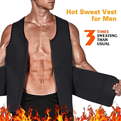 Chaleco de sauna para hombre para entrenamiento de cintura y pérdida de peso, parte superior de neopreno, ajustable para sauna, entrenamiento con cremallera en forma de cuerpo, L, Negro