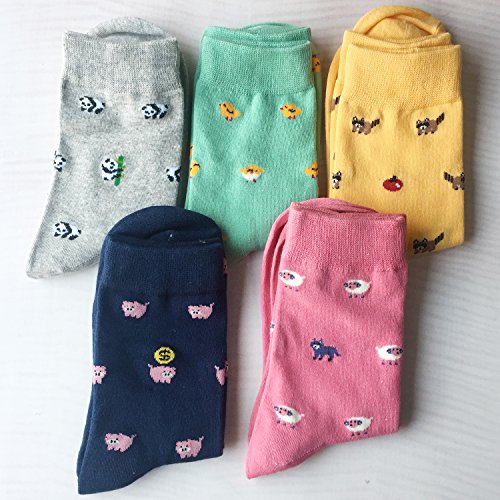 Chalier 5 Pares de Calcetines Mujer Divertidos Originales Animales Lindos Estampados Ocasionales de Algodón para Niña y Mujer