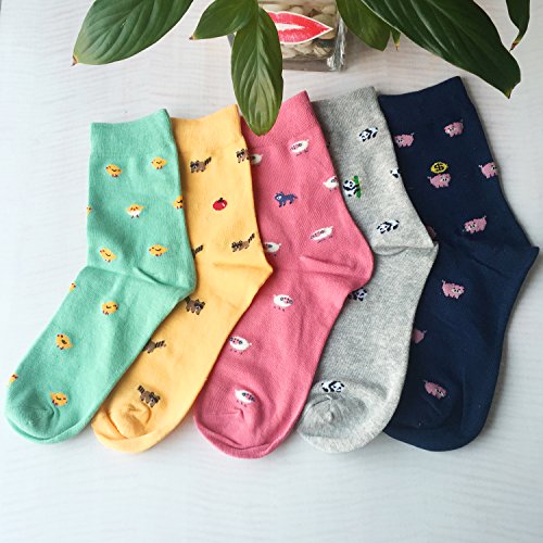 Chalier 5 Pares de Calcetines Mujer Divertidos Originales Animales Lindos Estampados Ocasionales de Algodón para Niña y Mujer