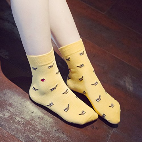 Chalier 5 Pares de Calcetines Mujer Divertidos Originales Animales Lindos Estampados Ocasionales de Algodón para Niña y Mujer