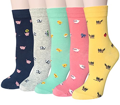 Chalier 5 Pares de Calcetines Mujer Divertidos Originales Animales Lindos Estampados Ocasionales de Algodón para Niña y Mujer