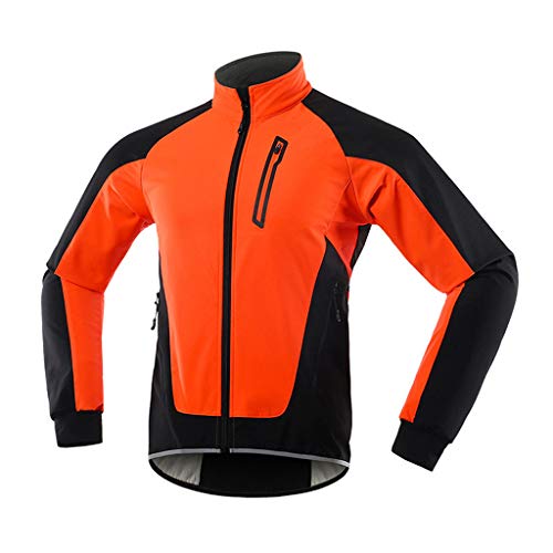 Chaqueta Bicicleta Mujer Invierno Chaqueta MTB Mujer Térmico Softshell Impermeable Reflectante Transpirable Ropa Ciclismo Invierno para Exterior MTB Ciclismo Correr,Naranja,S