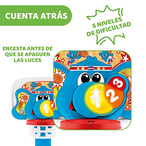 Chicco Canasta de Baloncesto Electrónica Para Niños con Efectos de Luz y Sonido, Altura Ajustable, Pelota Incluida – Juguete Basket 123 Interactivo Para Niños de 18 Meses a 5 Años