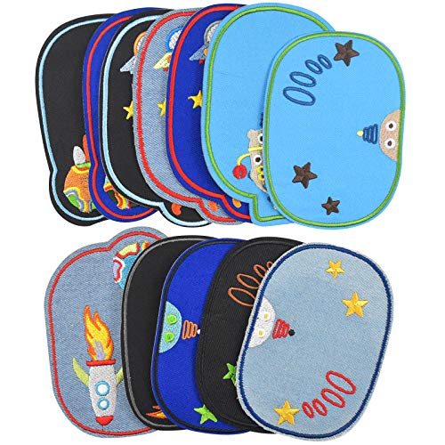 Chstarina 12Pcs Parches Ropa Termoadhesivos Astronauta,Parches Bordados Cosidos Rodilleras Termoadhesivas Niños Rodilleras Pantalones Parches Termoadhesivos Infantiles Patch Sticker Para Jeans