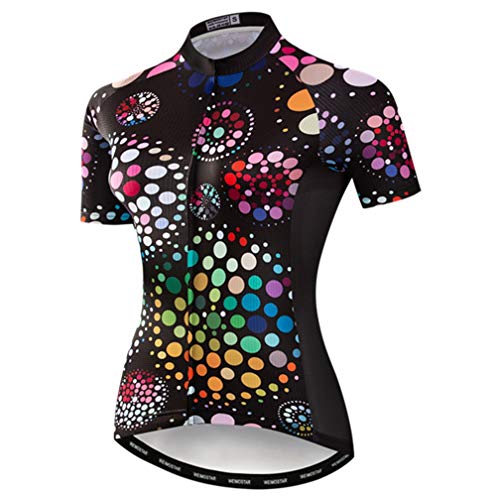 Ciclismo Jersey Mujer Manga Corta Racing Deportes MTB Bike Camisas Bicicletas Ropa, Círculo Negro, Small