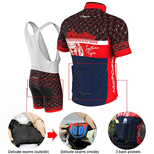 COMEIN Maillot Ciclismo Hombre, Ropa Ciclismo Hombre, Ropa Culote Conjunto Traje Culotte Deportivo con 9D Almohadilla De Gel para Bicicleta MTB Ciclista Bici (Rojo Azul, S)