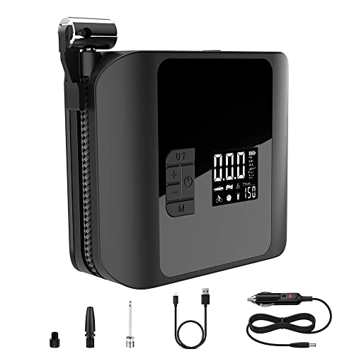 Compresor de Aire portátil inflador Ruedas para Coche, 12 voltios, 150 PSI, Bomba de inflado eléctrica Recargable sin Cable con luz de Emergencia para automóvil, Motocicleta, Bicicleta, Bolas