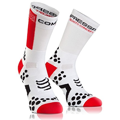 COMPRESSPORT Bike 2.1 - Calcetín de Ciclismo Unisex, Color Blanco/Rojo, Talla 1