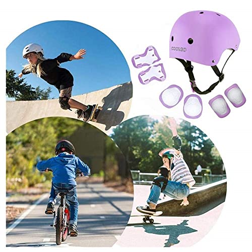 COOLGO Casco Bici Niño, 7 In 1 Set de protección para niños, Casco y Coderas, Rodilleras, para IR con Patines, Bici, Patineta o Patinete (Púrpura)