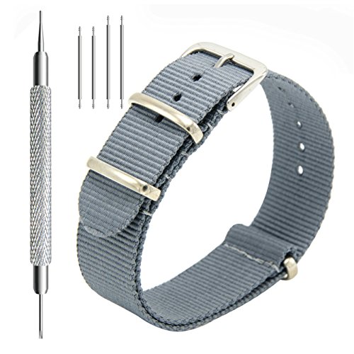 Correas de Nylon Nato Paquete de 4 18mm 20mm 22mm Balístico Zulu Correa Para Reloj Hebilla de Acero Inoxidable (16mm, Black+Army Green+Smoke Grey+Navy Blue)