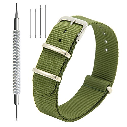 Correas de Nylon Nato Paquete de 4 18mm 20mm 22mm Balístico Zulu Correa Para Reloj Hebilla de Acero Inoxidable (16mm, Black+Army Green+Smoke Grey+Navy Blue)