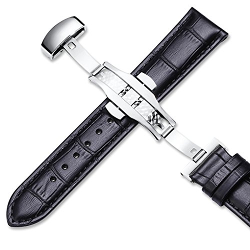 Correas De Reloj De Cuero - Correa De Repuesto para Hombres Y Mujeres - Cierre Desplegable Con Botón Pulsador Acero Inoxidable - 18 mm 19 mm 20 mm 21 mm 22 mm 24 mm - Negro Marrón